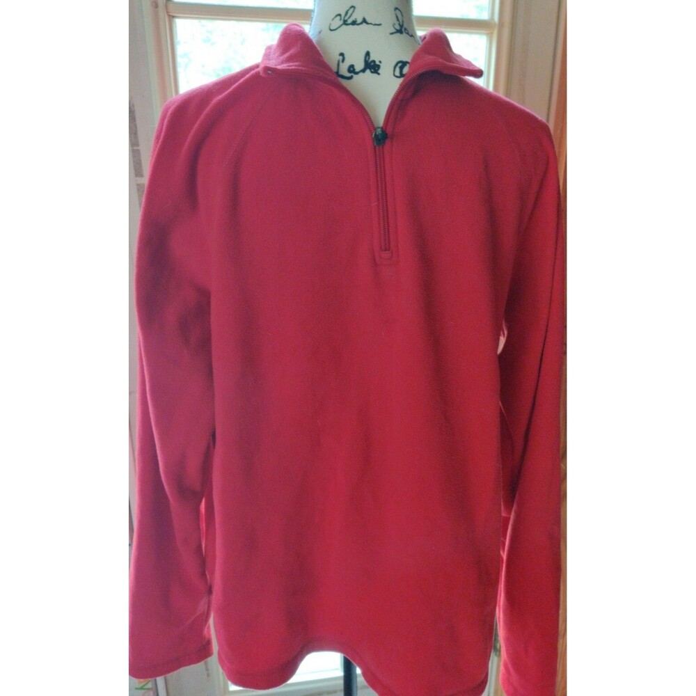 Pullover Sweater Fleece Lands End Large Red Polyester Long Sleeve 1/4 Zip